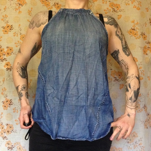 Chambray tie neck tank top - Picture 1 of 4